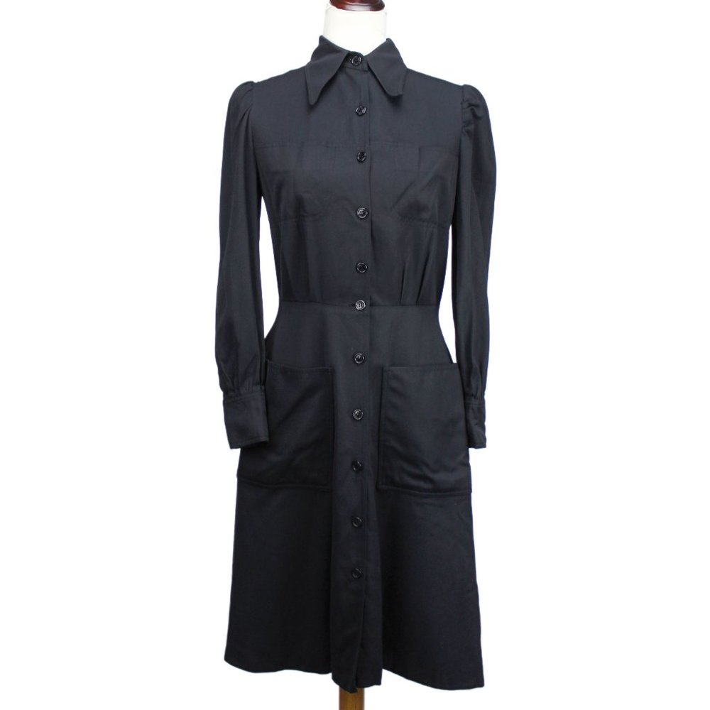 VTG 70s Micmac St. Tropez Dark Navy Rayon Fit & Flare Collared Shirt Dress 36 N